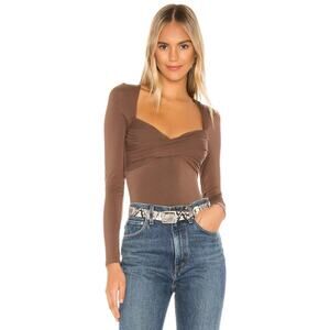 Revolve Lovers + Friends Mikka Brown Long Sleeve Ruched Bodysuit Size XL